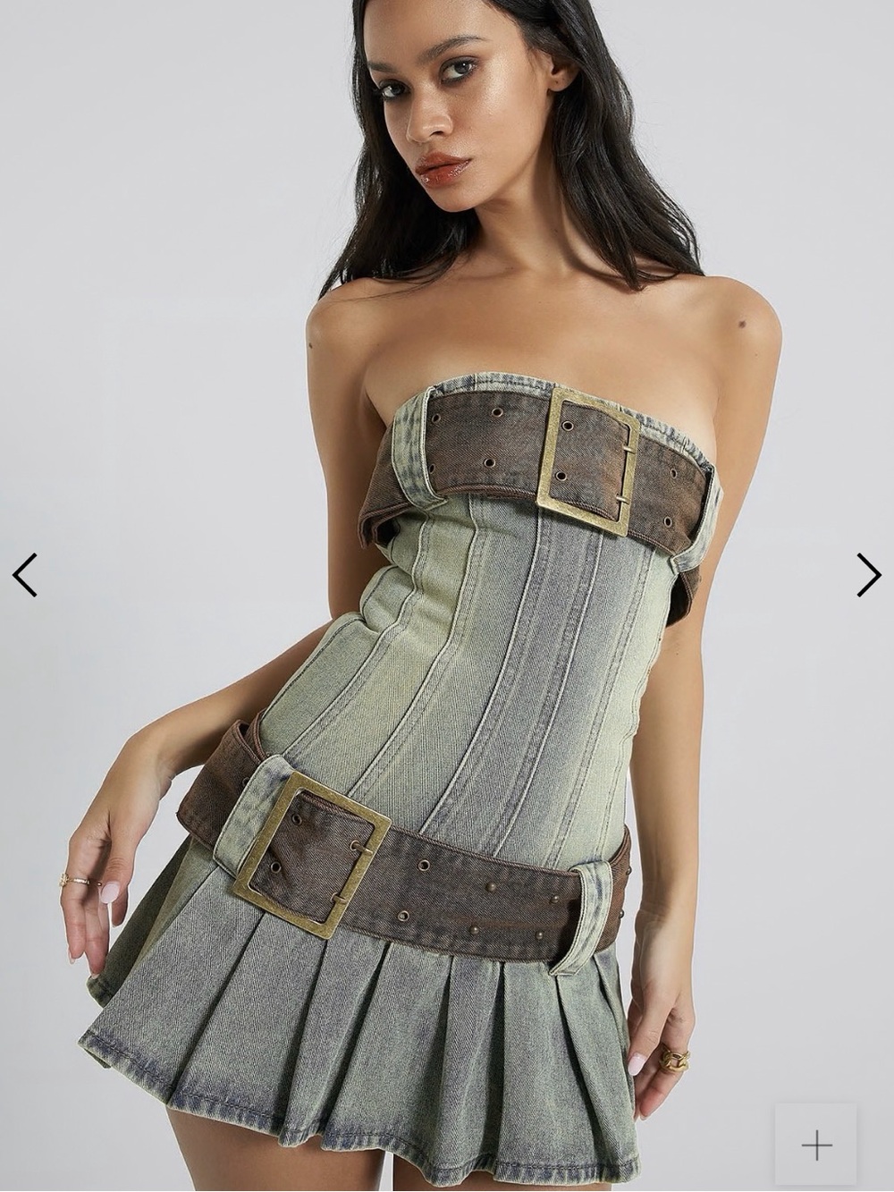 NWT Jaded London Chelsea Denim Corset Mini Kilt Dress with Belt Accents Size 8
